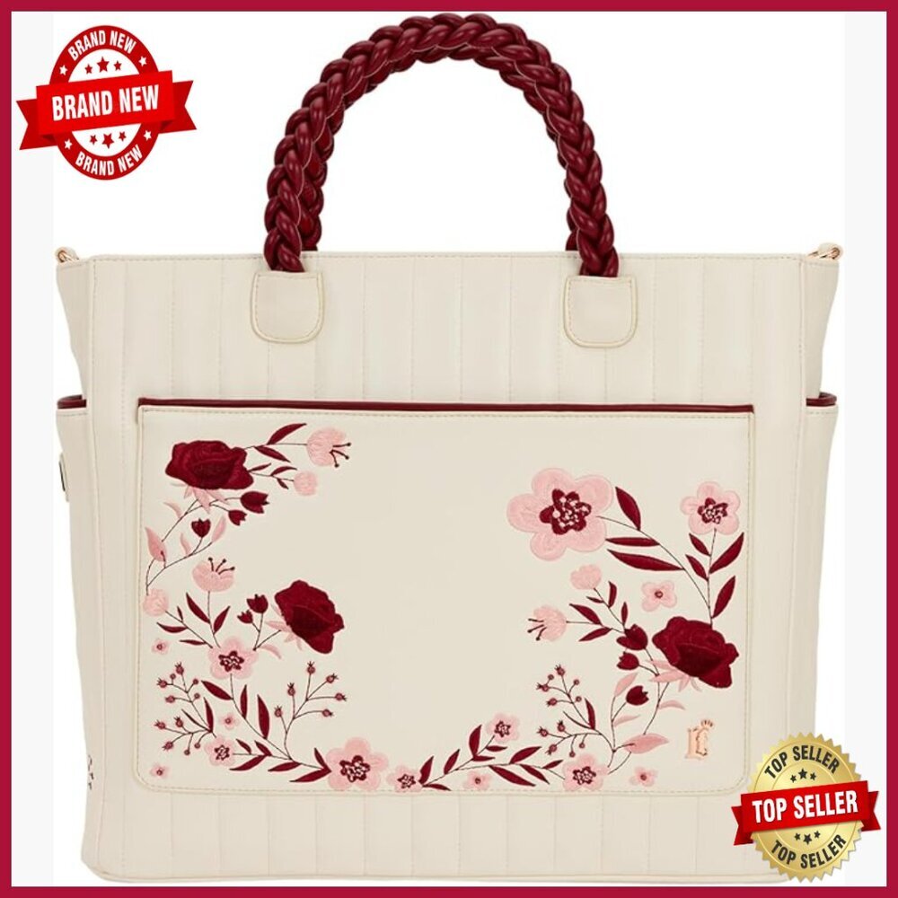 Convertible Tote Backpack Faux Leather Floral Applique Adjustable Straps